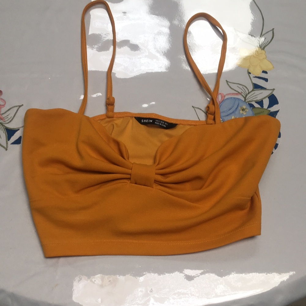 Yellow crop top with bow in front thin straps